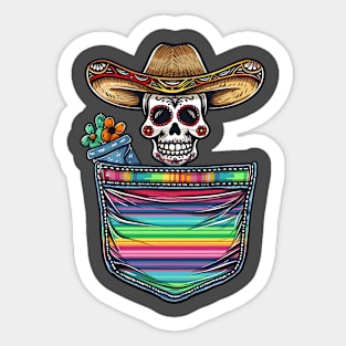 Colorful Mexican Skeleton Mariachi Pocket Serape Mexican holiday Sticker